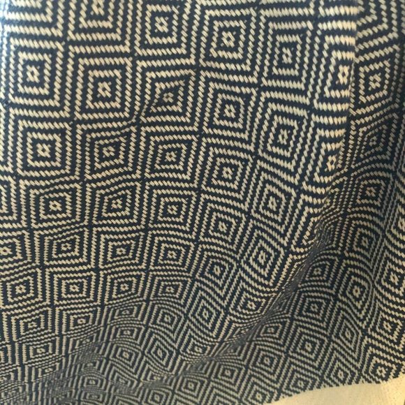 Trina Turk Fringe Throw Blanket Navy Blue White - Picture 6 of 6